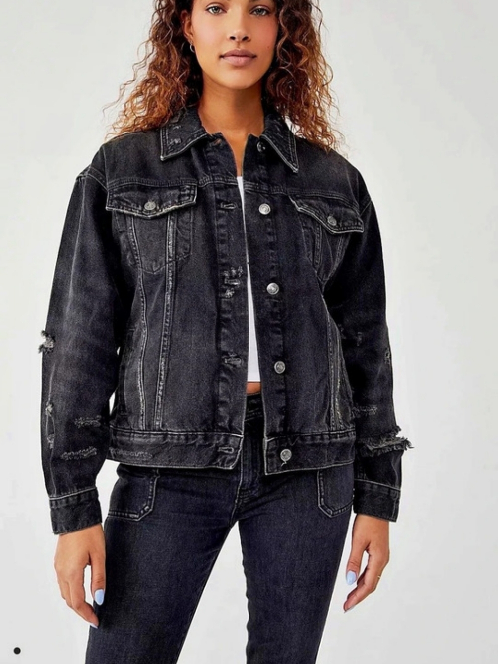 Free People We The Free Jolene Oversized Trucker Jacket Black